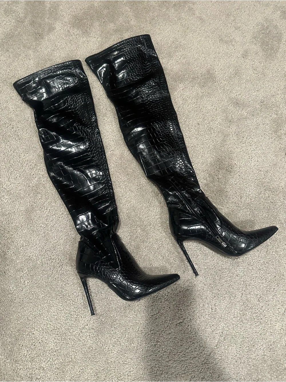 Steve Madden   Black Croc-Embossed Over-the-Knee Stiletto Boots - Women